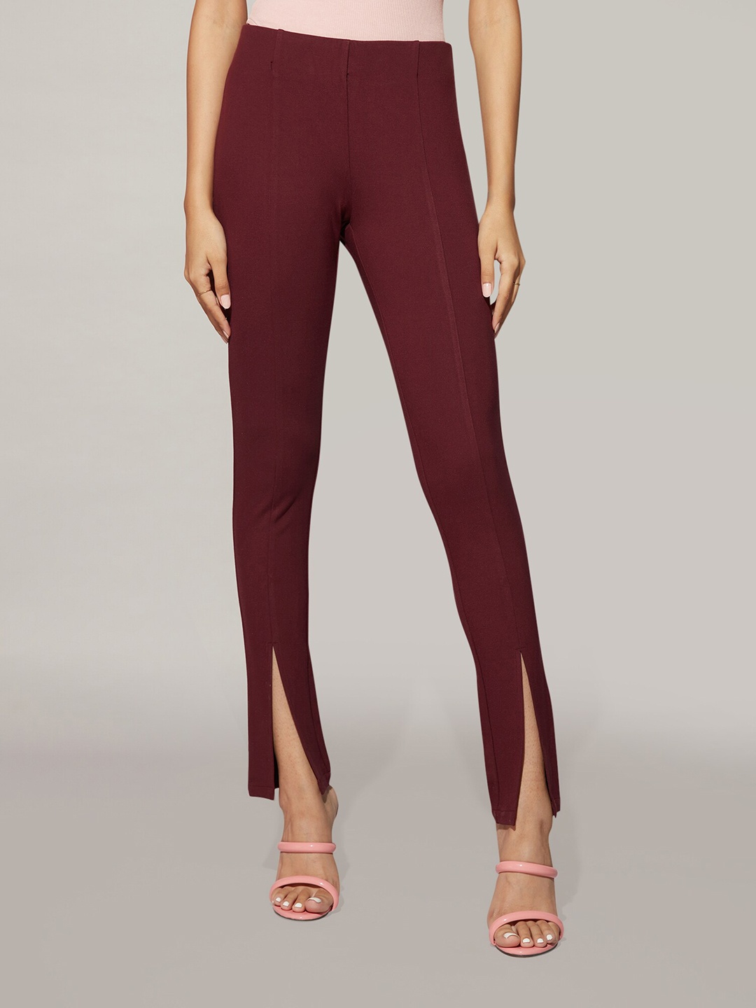 

20Dresses Women Front Slit Fitted Jeggings, Maroon