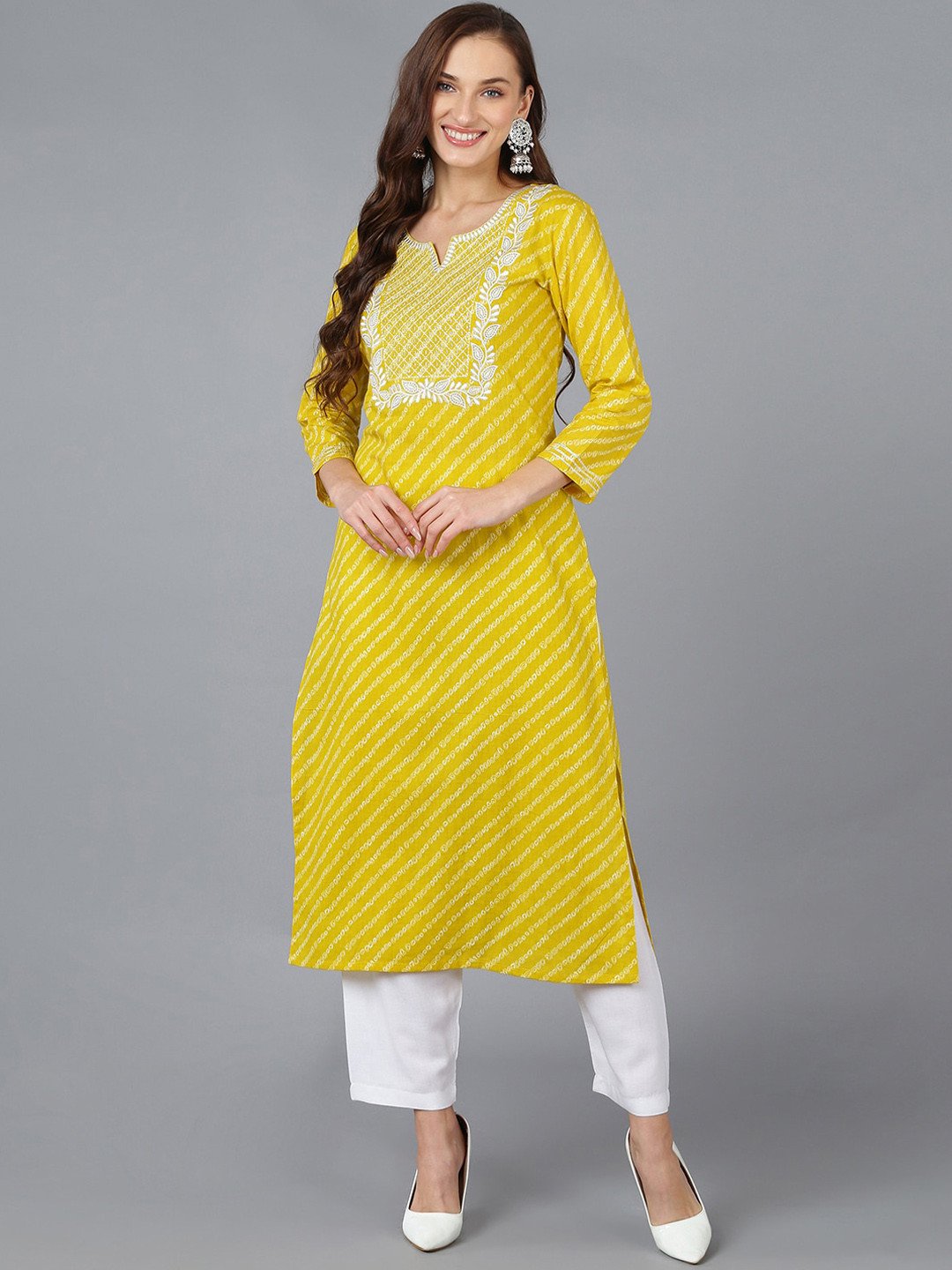 

AHIKA Women Bandhani Printed Thread Work Cotton Kurta, Yellow