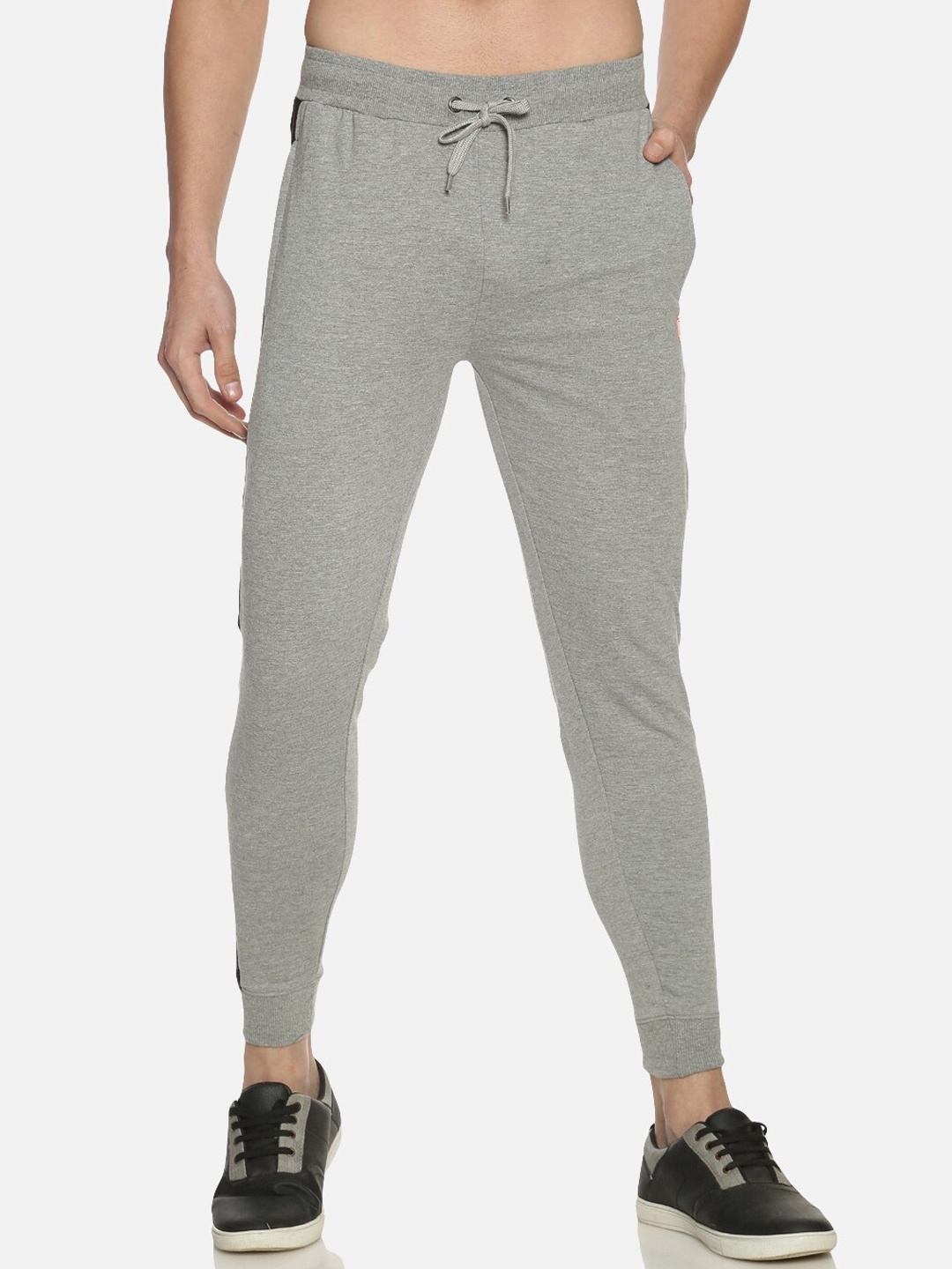 

Dollar Men Side Printed Details Cotton Joggers, Grey melange