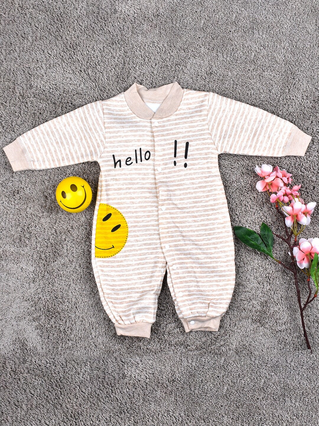 

Moms Home Infant Striped Cotton Full Length Winter Romper, Brown