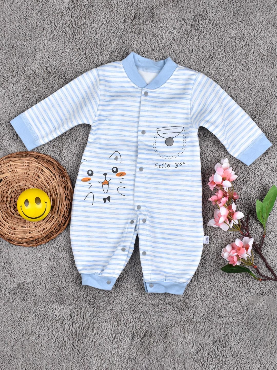 

Moms Home Infant Striped Pure Cotton Rompers, Blue