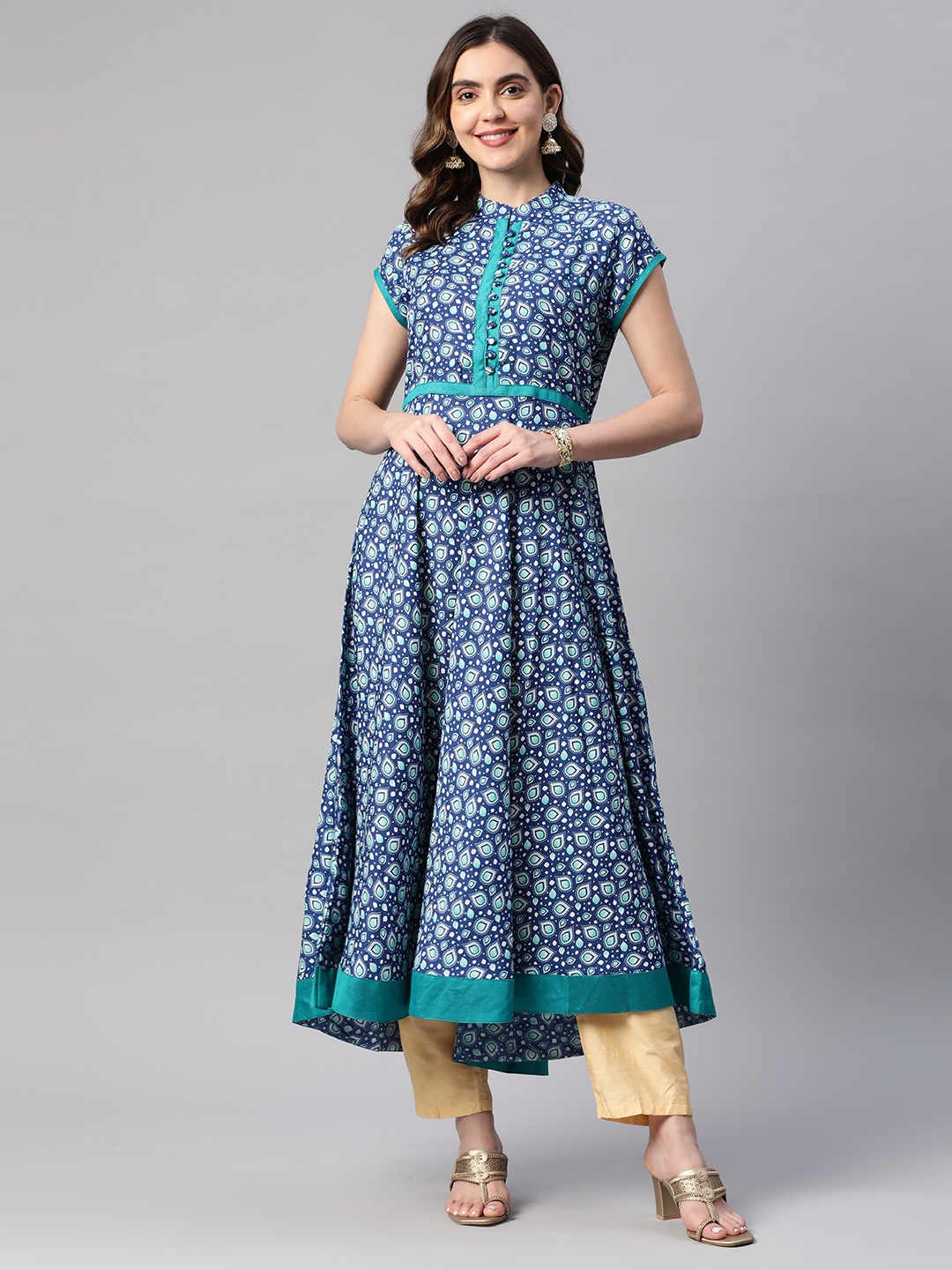 

MBE Women Geometric Printed Crepe Anarkali Kurta, Blue