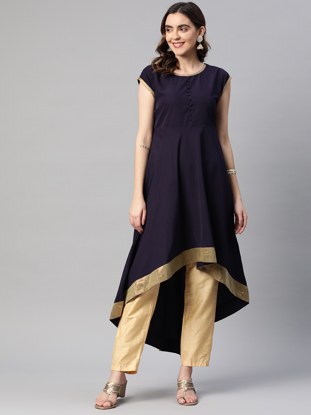

MBE Women Indigo Crepe Anarkali Kurta, Navy blue