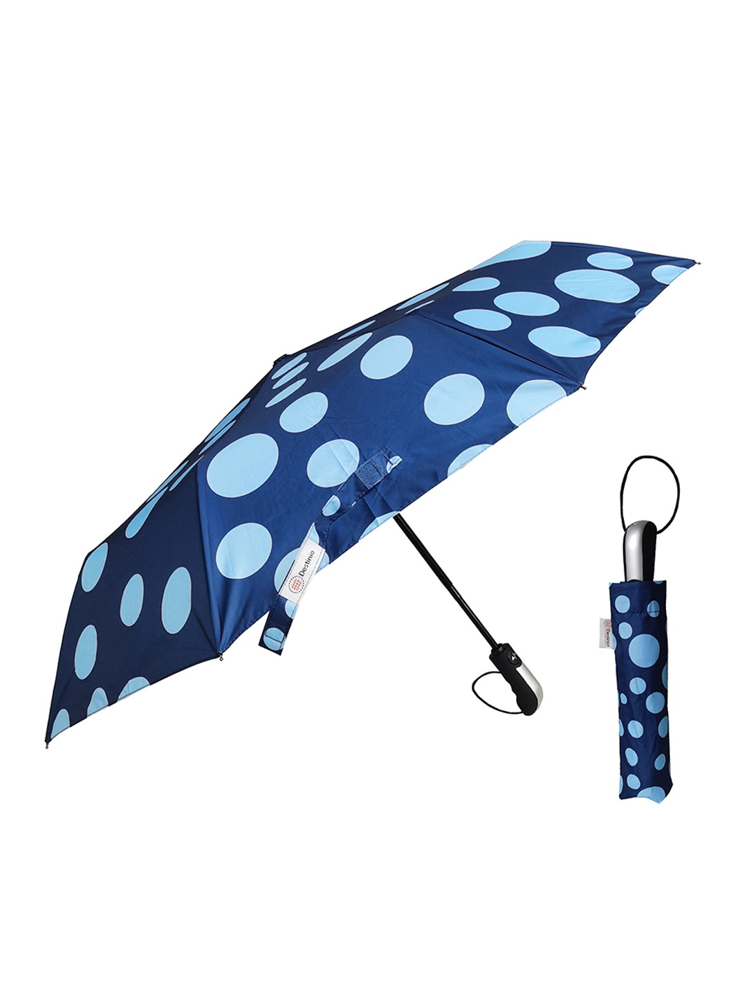 

Destinio Polka Dot Printed Compact & Portable Umbrella, Blue