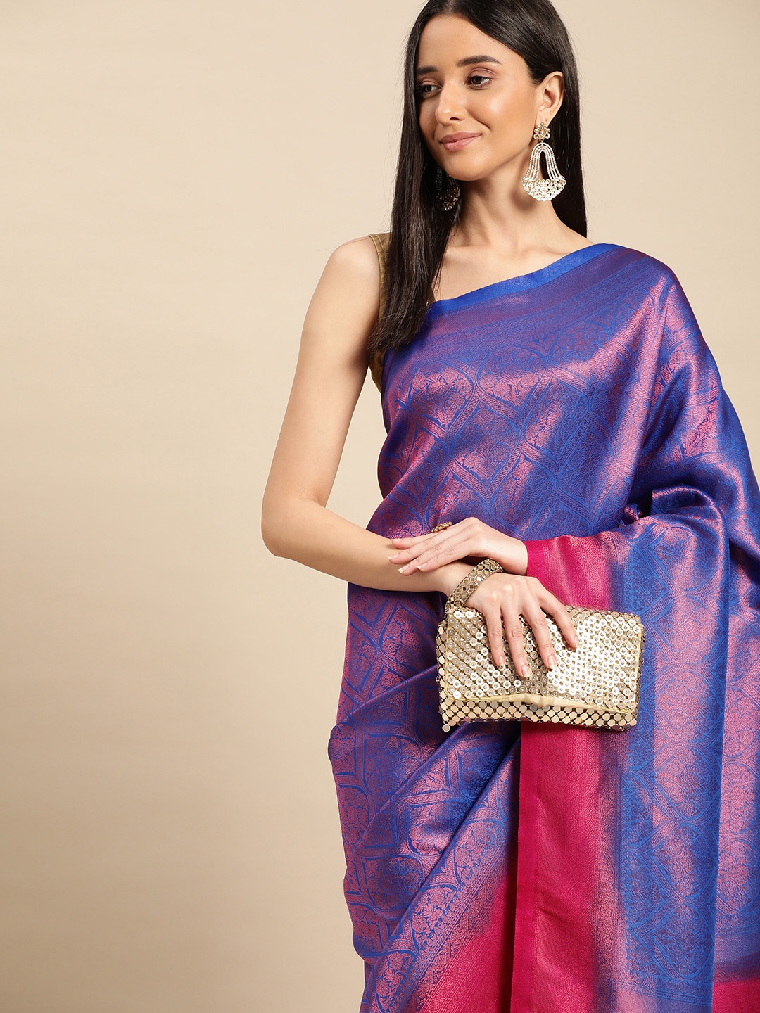

Pothys Woven Design Ethnic Motifs Zari Banarasi Saree, Blue