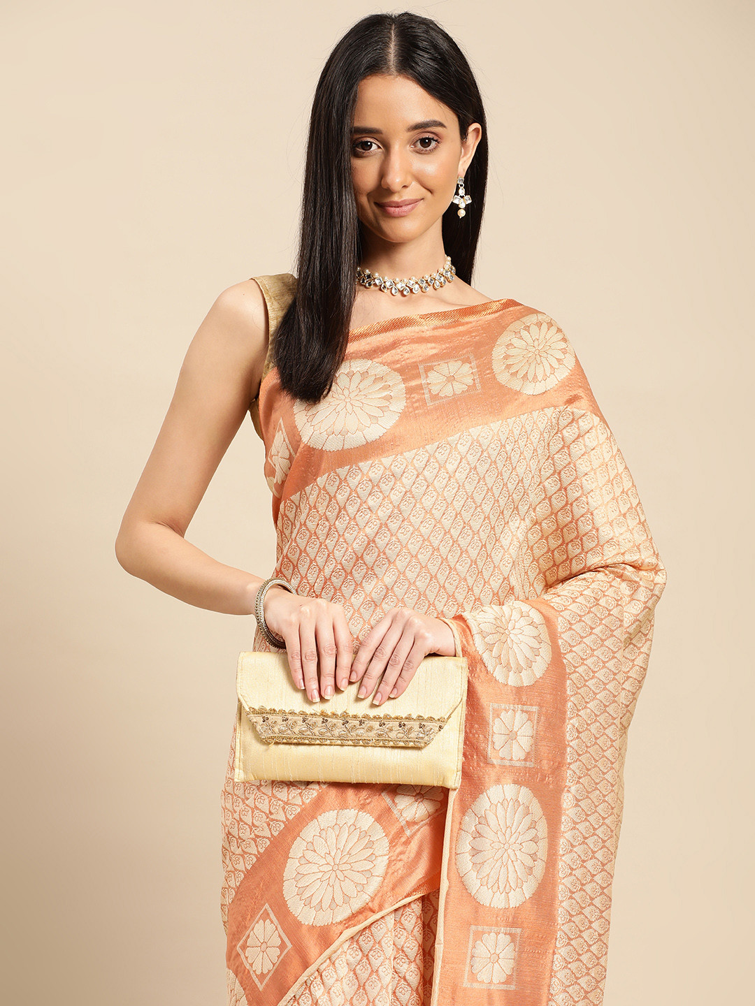 

Pothys Woven Design Ethnic Motifs Zari Saree, Cream
