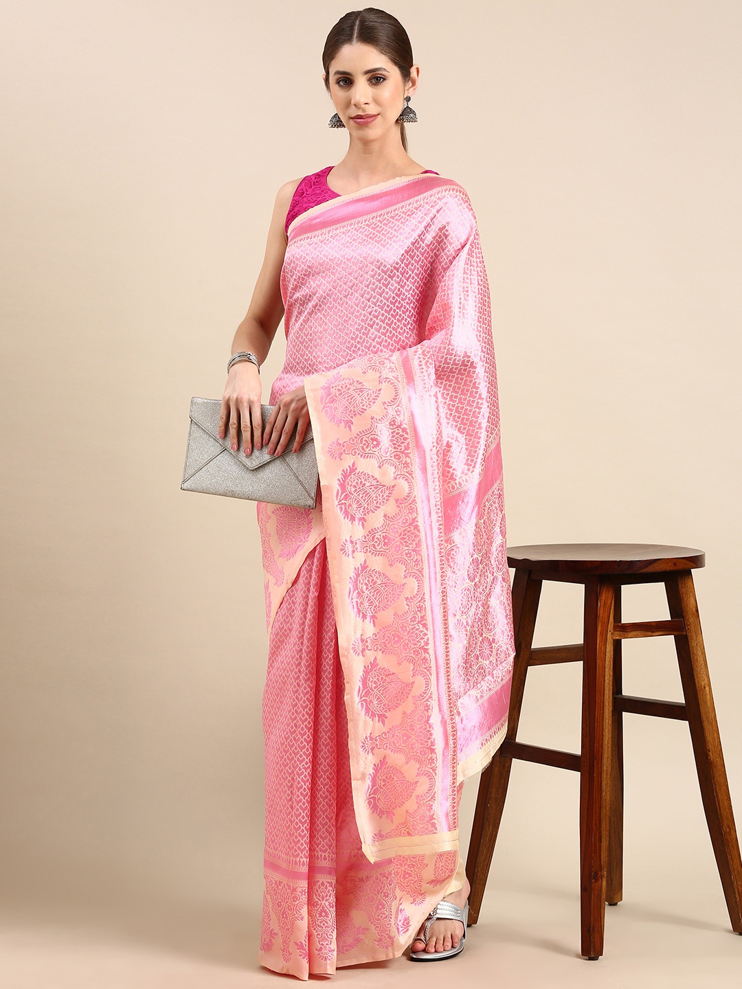

Pothys Woven Design Ethnic Motifs Zari Jute Silk Saree, Pink
