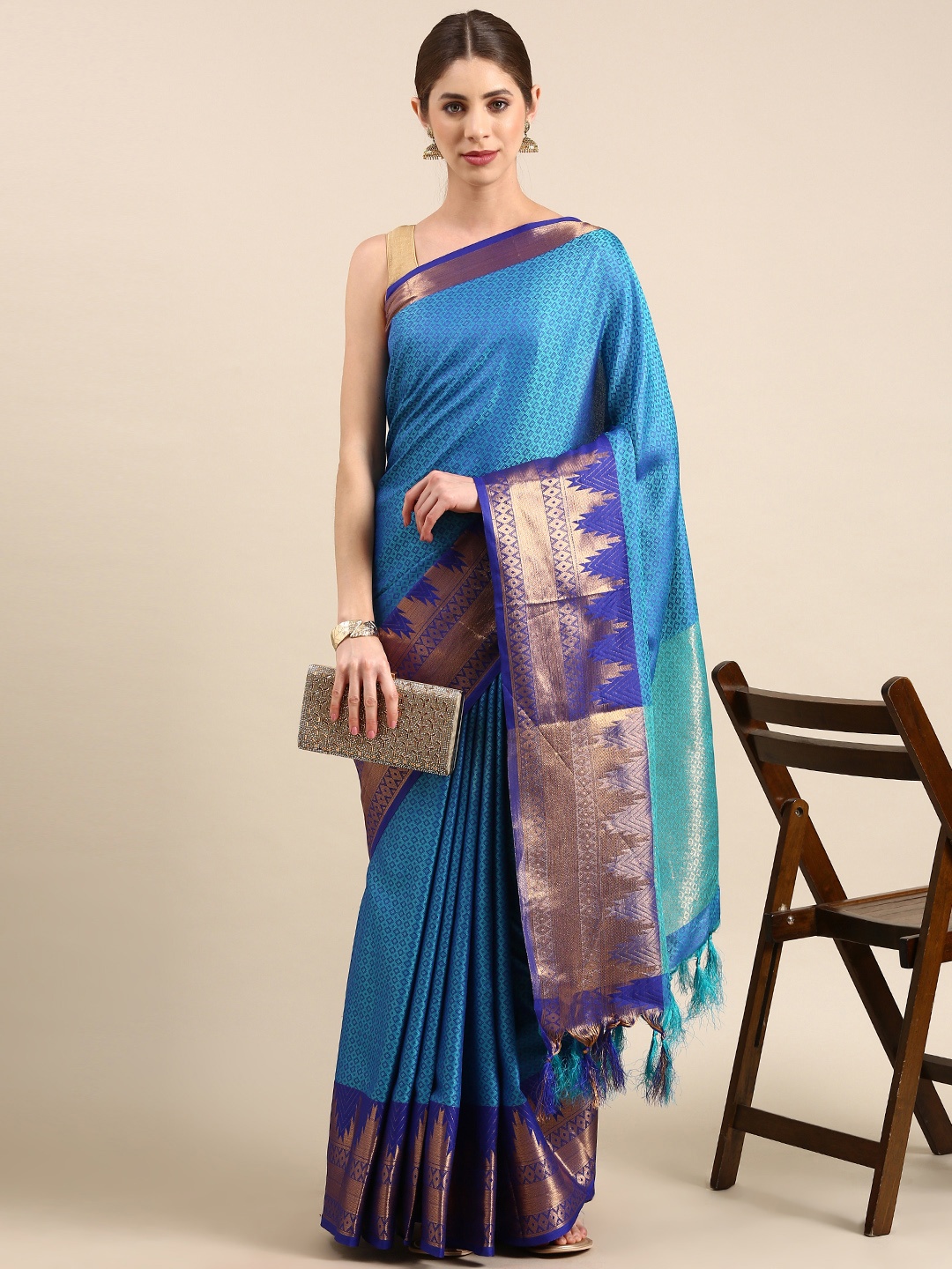 

Pothys Woven Design Ethnic Motifs Zari Jute Silk Saree, Blue