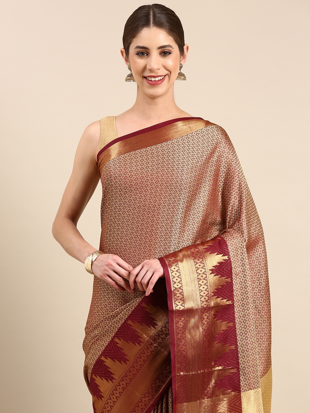 

Pothys Woven Design Ethnic Motifs Zari Jute Silk Saree, Maroon