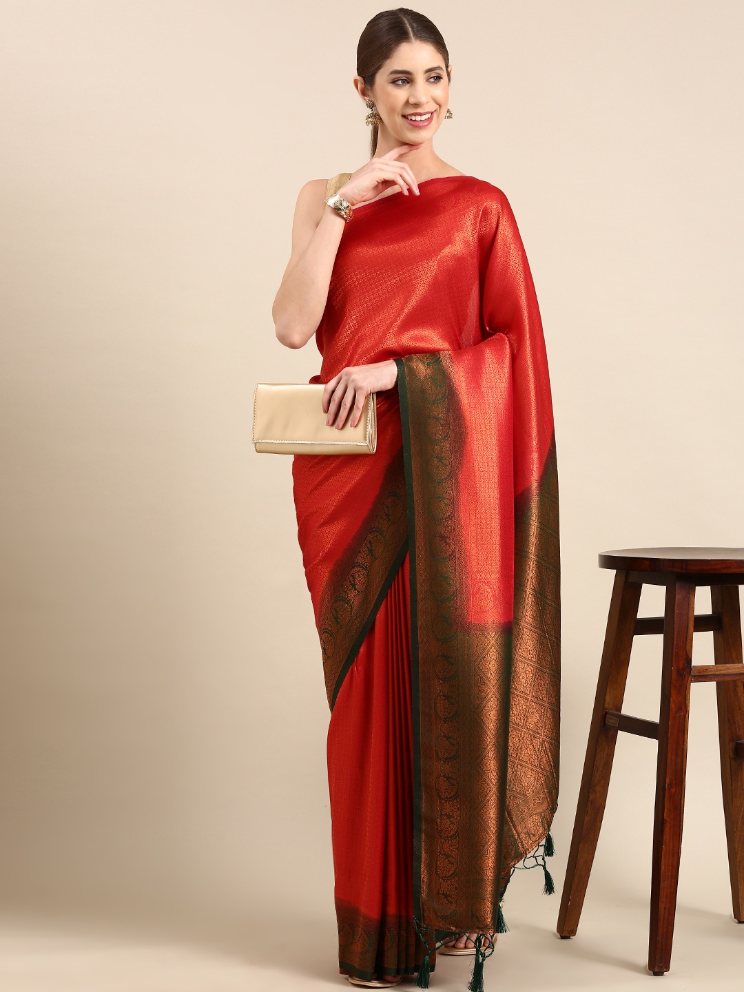 

Pothys Woven Design Ethnic Motifs Zari Art Silk Banarasi Saree, Red