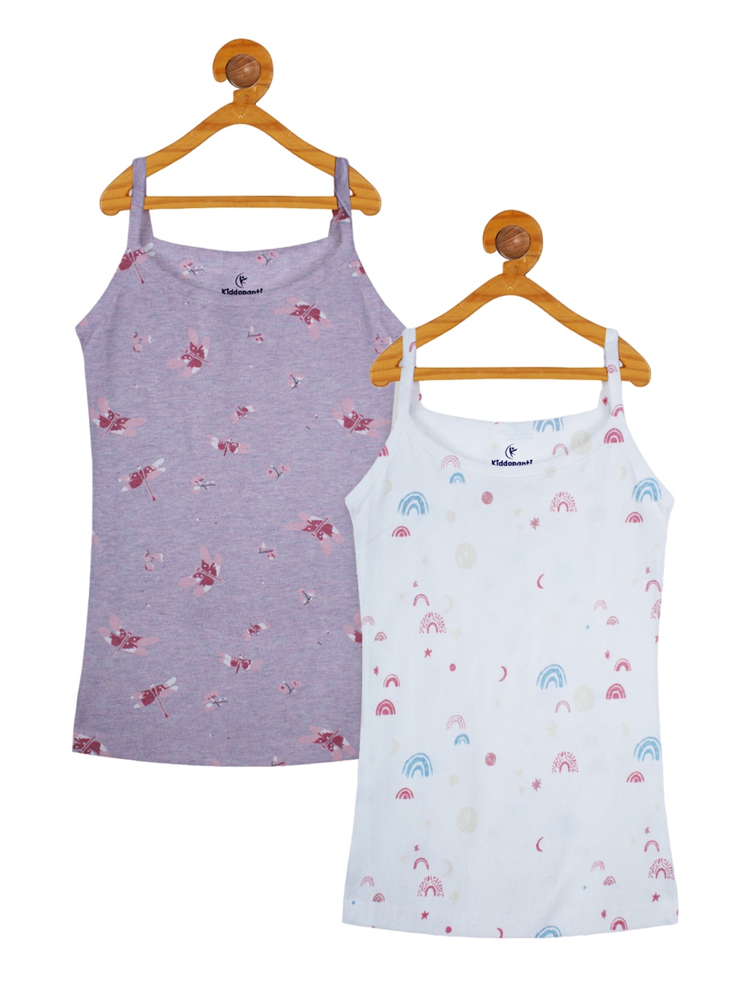 

KiddoPanti Girls Pack Of 2 Printed Pure Cotton Camisoles, White