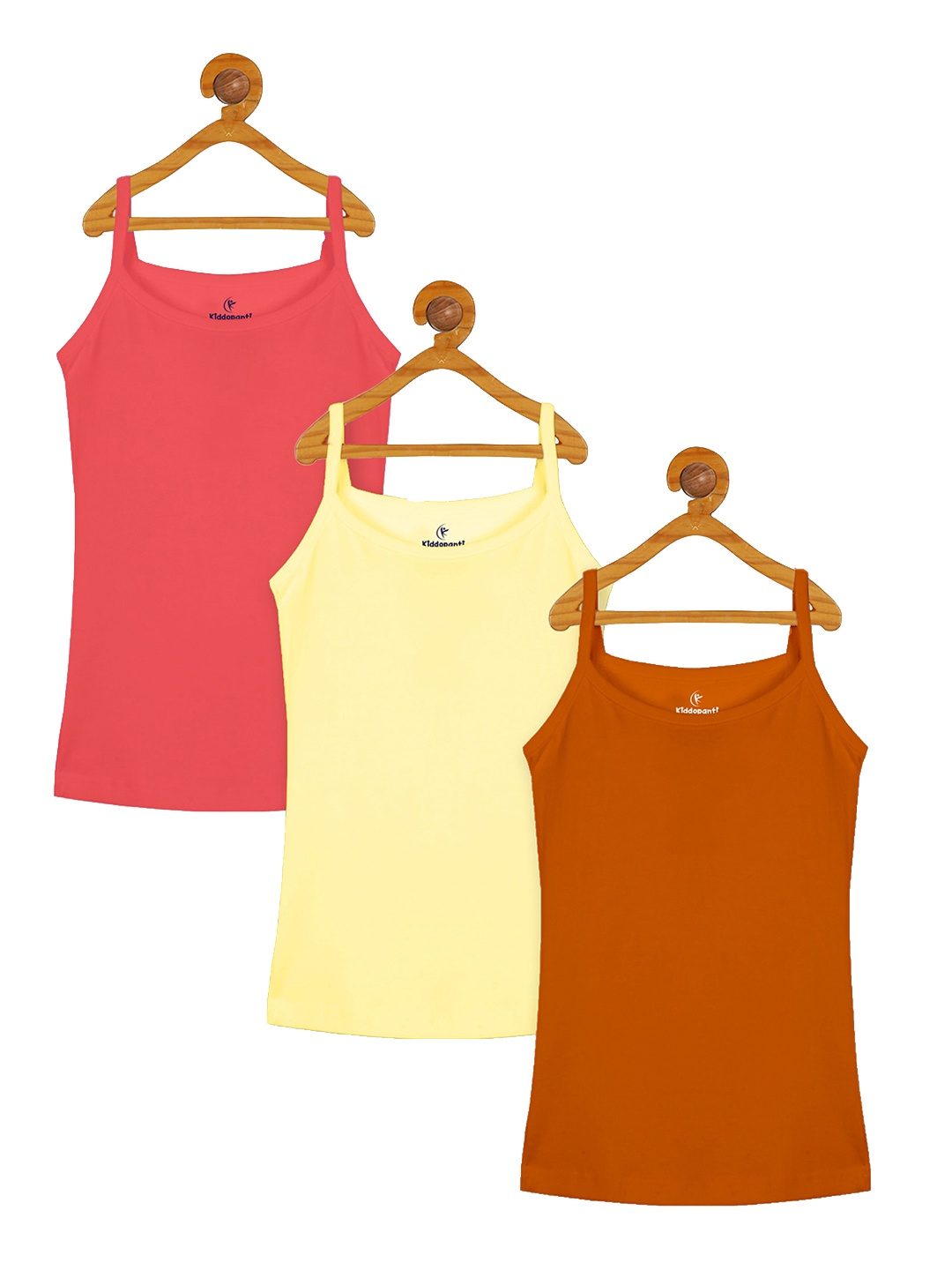 

KiddoPanti Girls Pack Of 3 Pure Cotton Camisoles, Peach