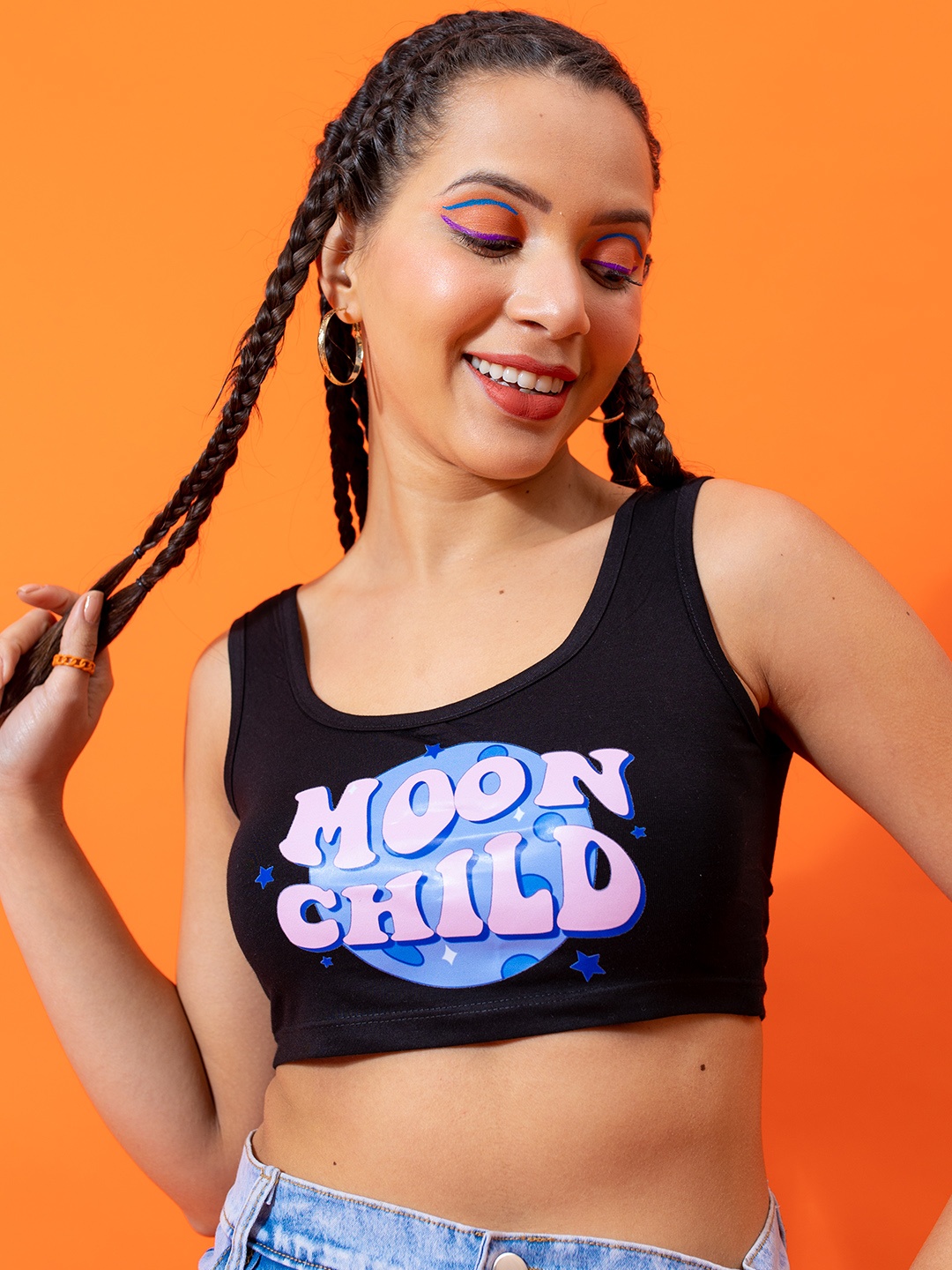 

Stylecast X Hersheinbox Scoop Neck Graphic Print Crop Top, Black