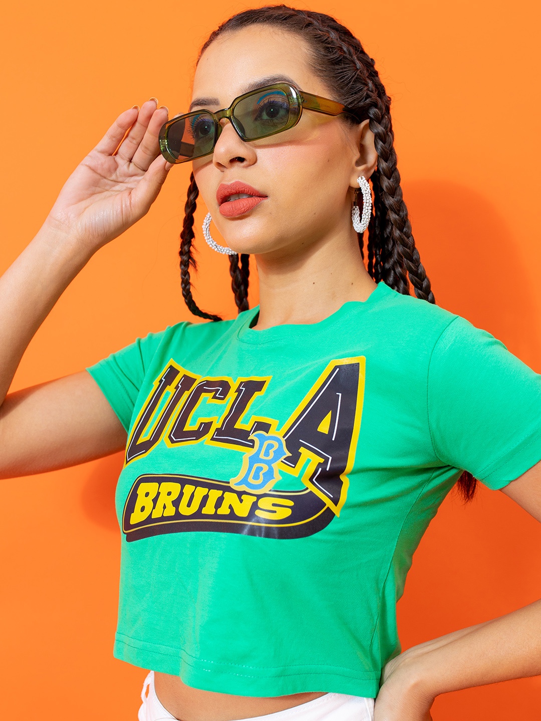Stylecast X Hersheinbox Typography Printed Pure Cotton Crop T-shirt, Green