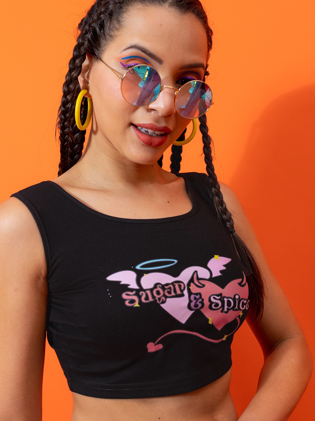 

Stylecast X Hersheinbox Pure Cotton Graphic Print Fitted Crop Top, Black