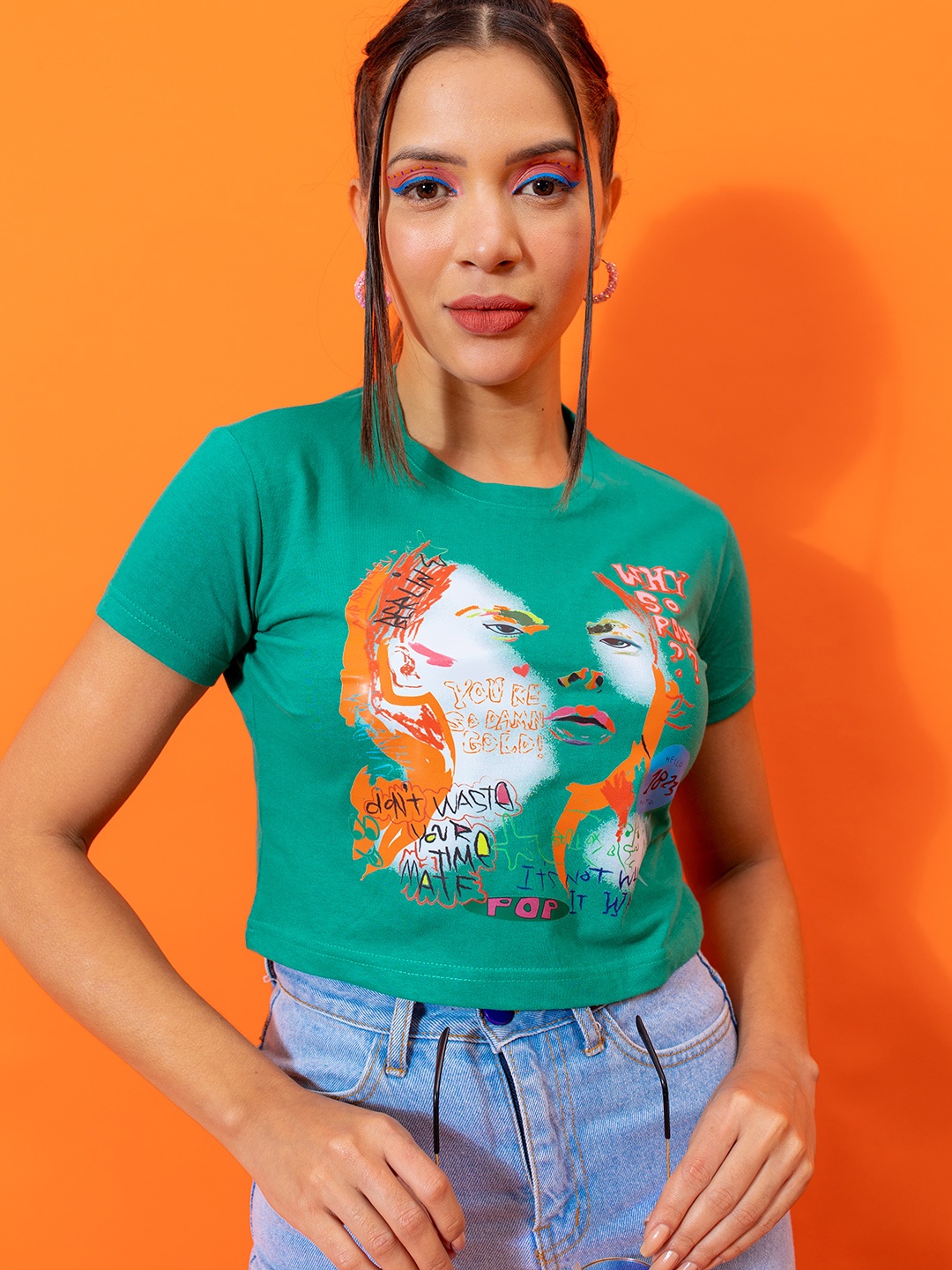 

Stylecast X Hersheinbox Graphic Print Cotton Crop Top, Green