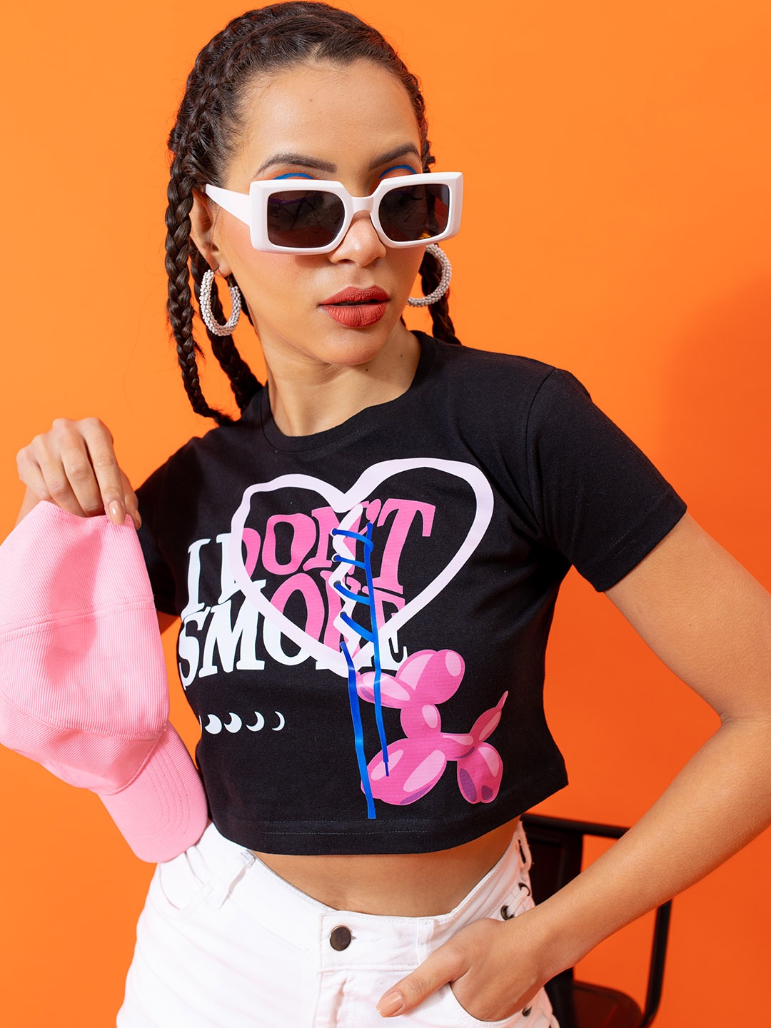 

Stylecast X Hersheinbox Typography Printed Pure Cotton Crop T-shirt, Black