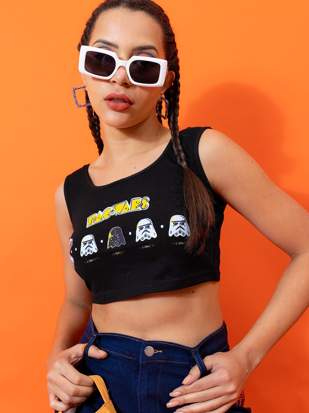 

Stylecast X Hersheinbox Pac-Man Inspired Graphic Print Pure Cotton Crop Top, Black