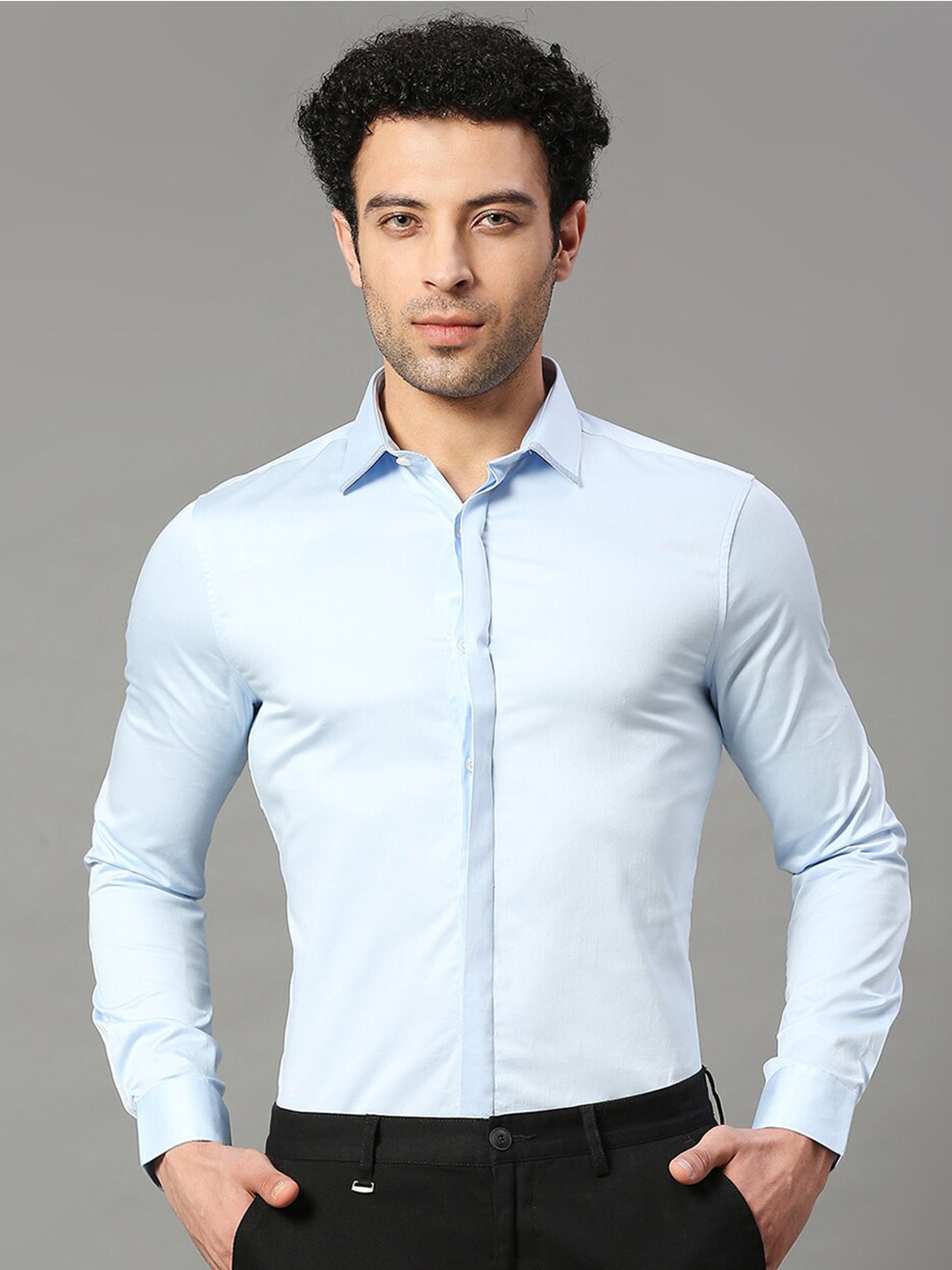 

INVICTUS Men Original Slim Fit Cotton Formal Shirt, Blue