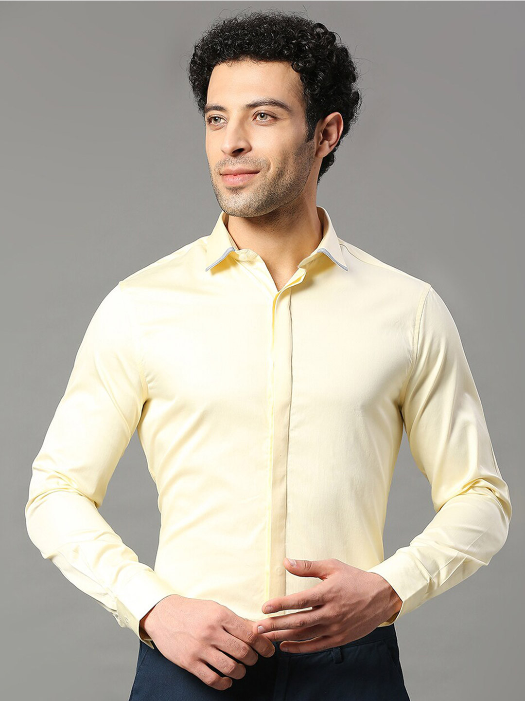 

INVICTUS Men Original Slim Fit Cotton Formal Shirt, Yellow