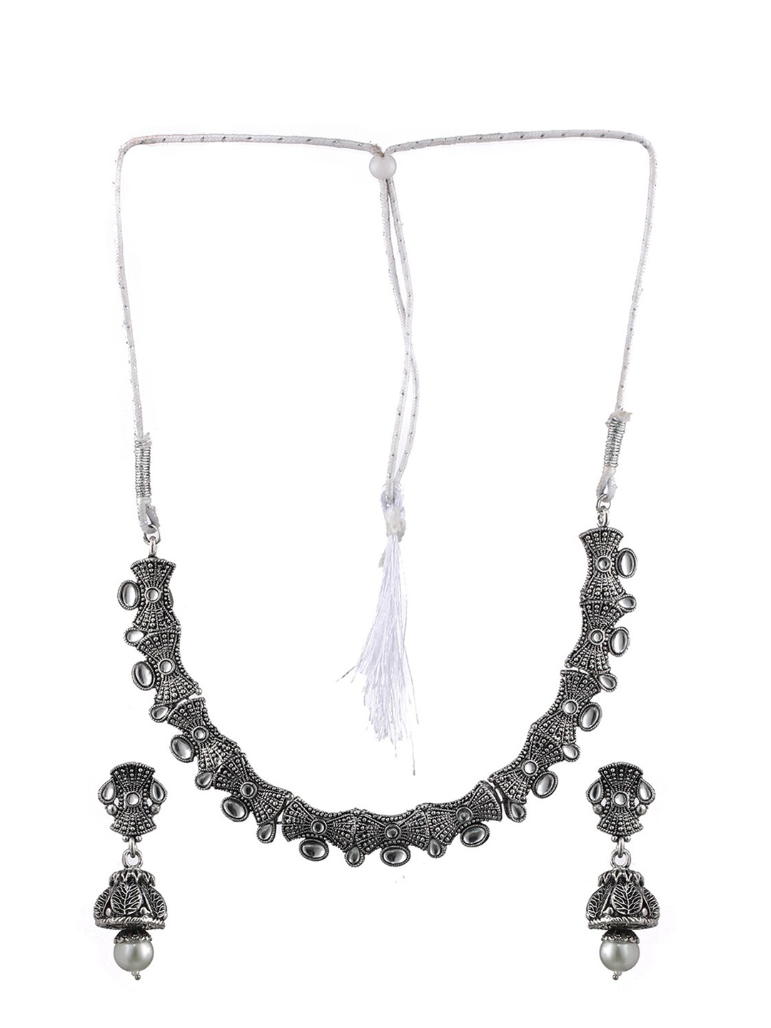 

Jazz and Sizzle Silver-Plated Stone-Studded & Beaded Oxidised Jewellery Set