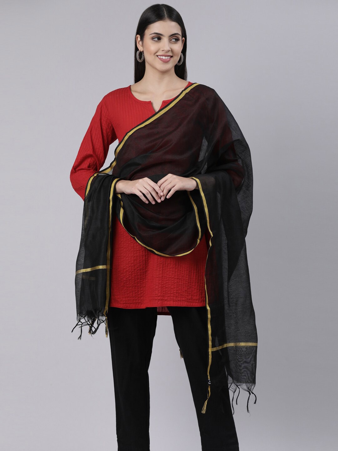 

Souchii Dupatta with Zari Border, Black