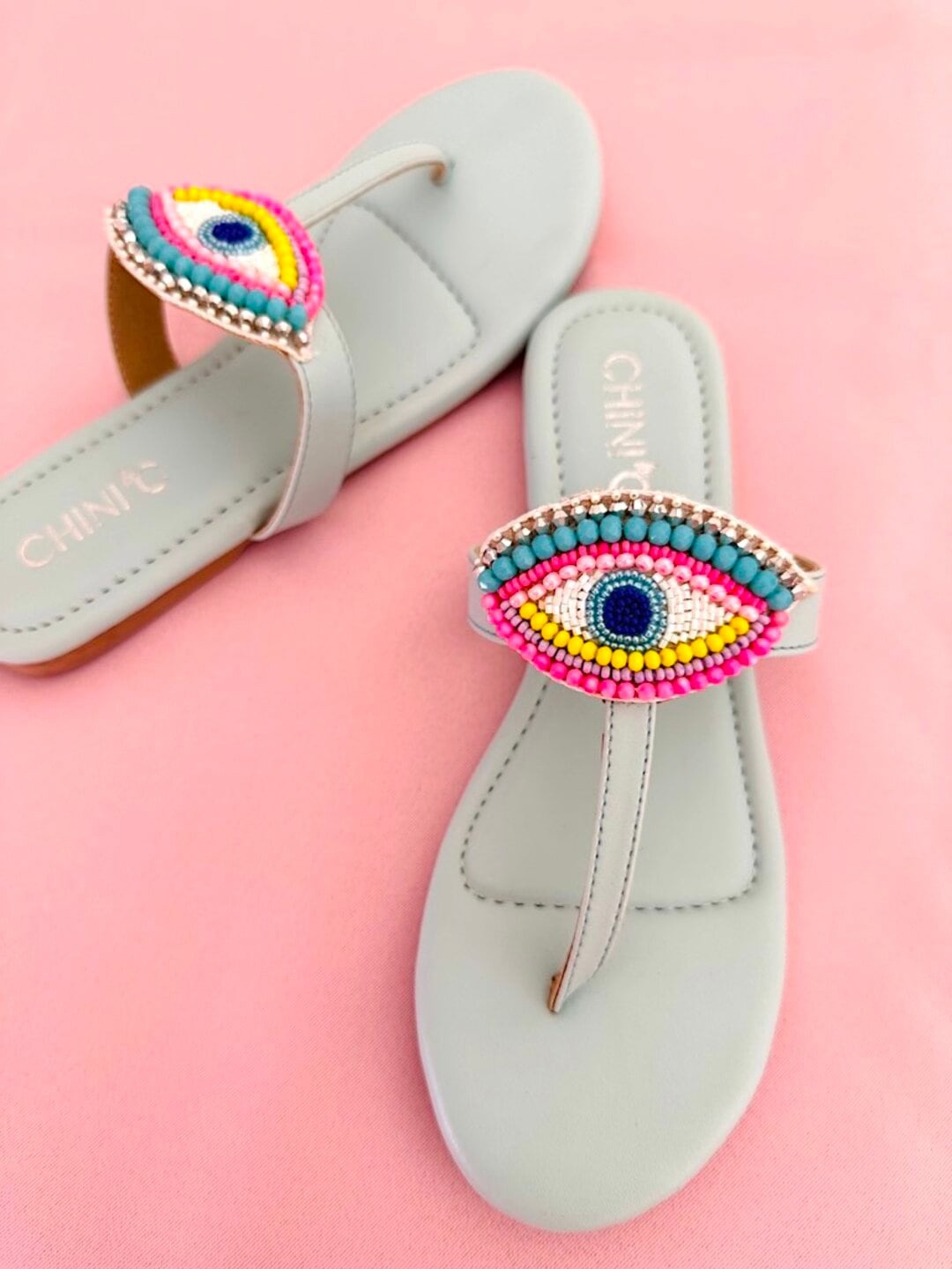 

CHINI C Women Embellished T-Strap Flats, Blue