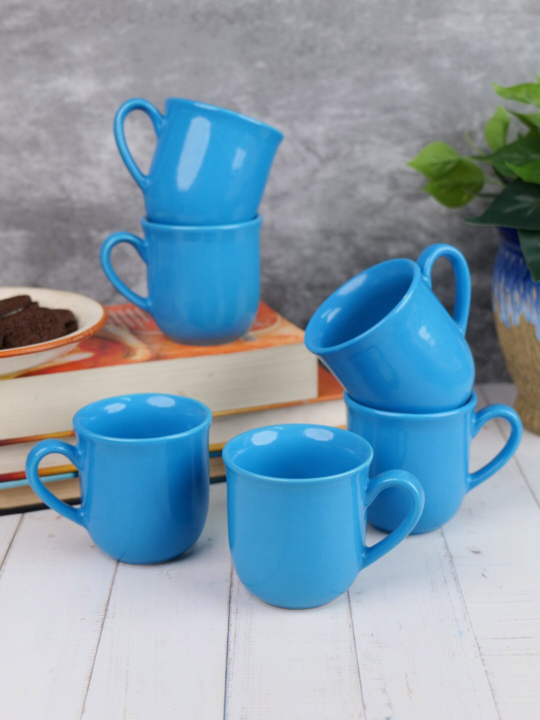 

VarEesha Blue 6 Pcs Solid Ceramic Glossy Mugs 150 ml Each