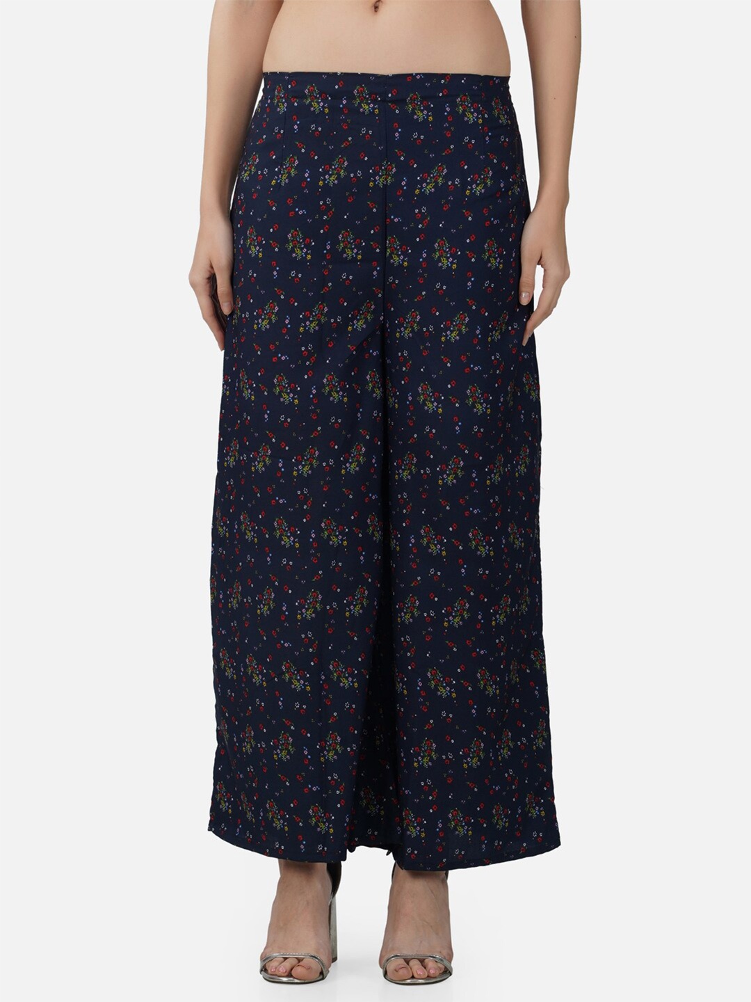 

BCZ Style Women Blue & Red Floral Printed Handloom Crepe Palazzos