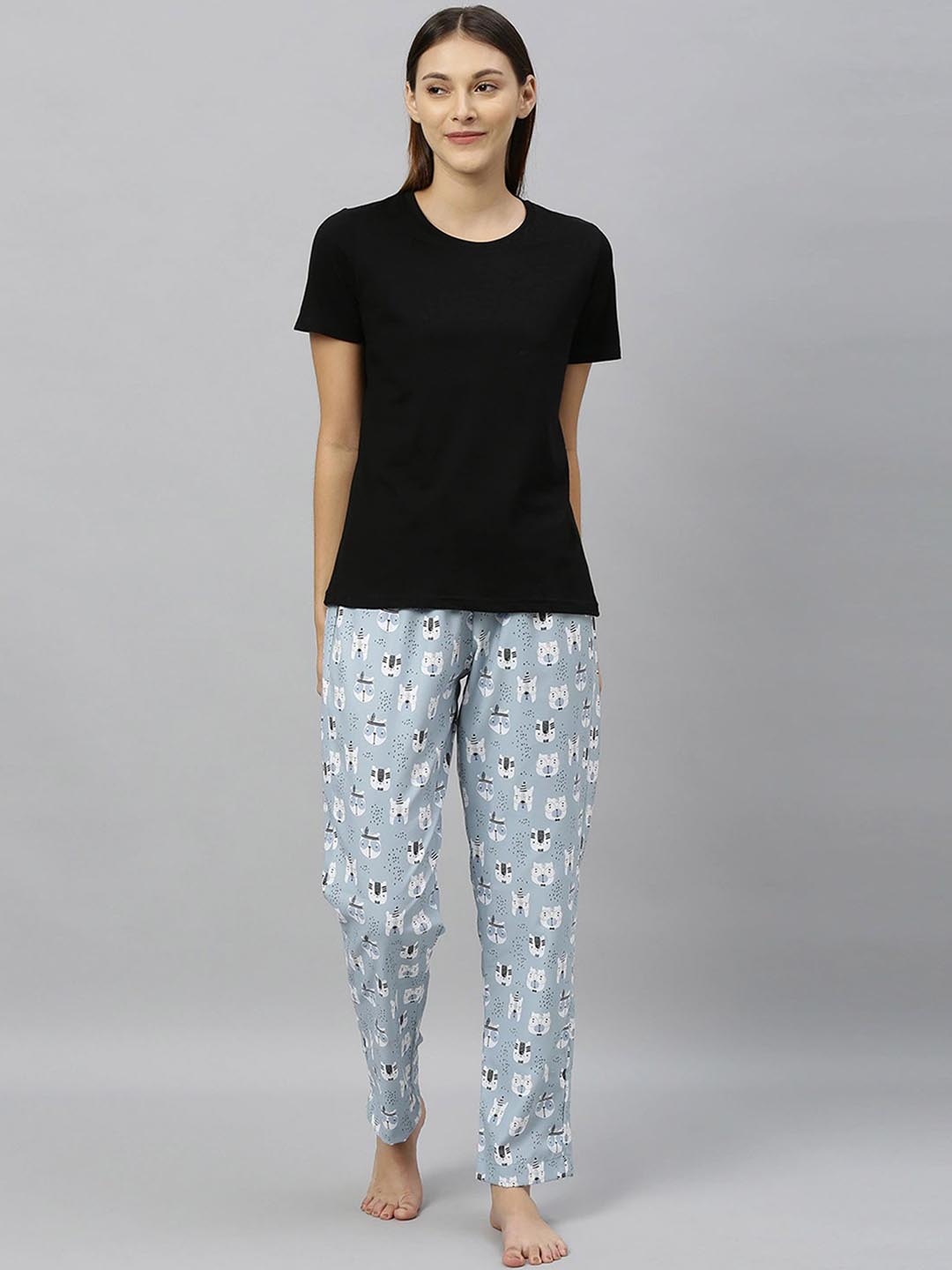 

DRAPE IN VOGUE Women 2 Pieces Graphic Printed Night Suit, Black
