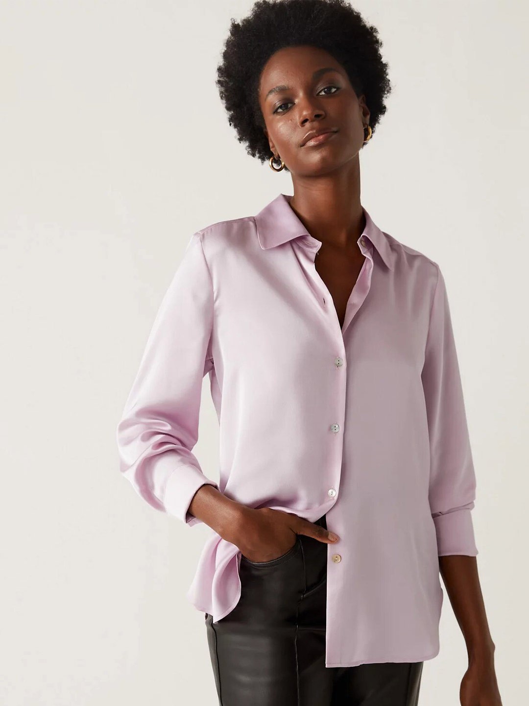 

Marks & Spencer Women Curved Casual Shirt, Pink