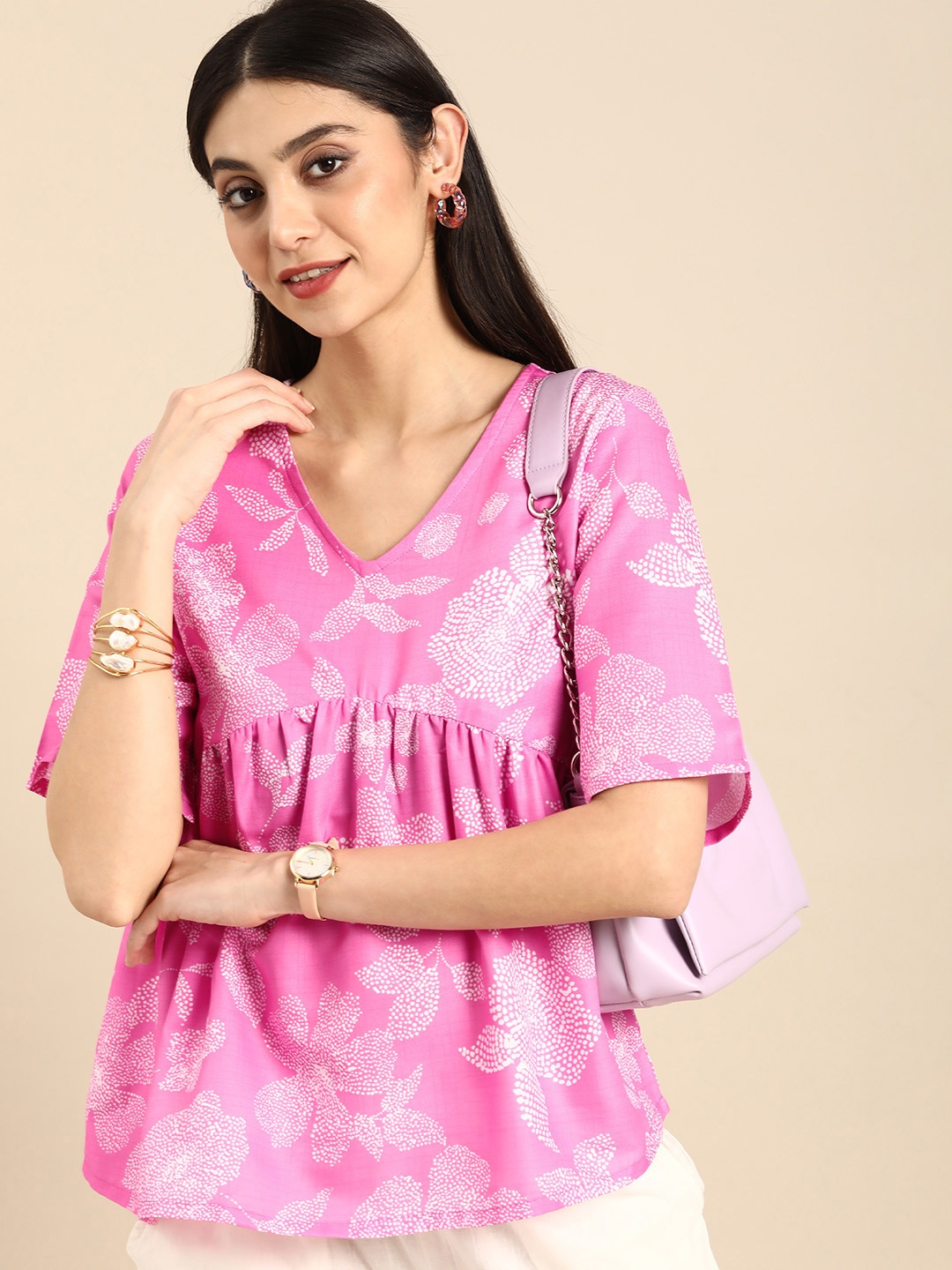 

Anouk Floral Printed A-Line Top, Pink