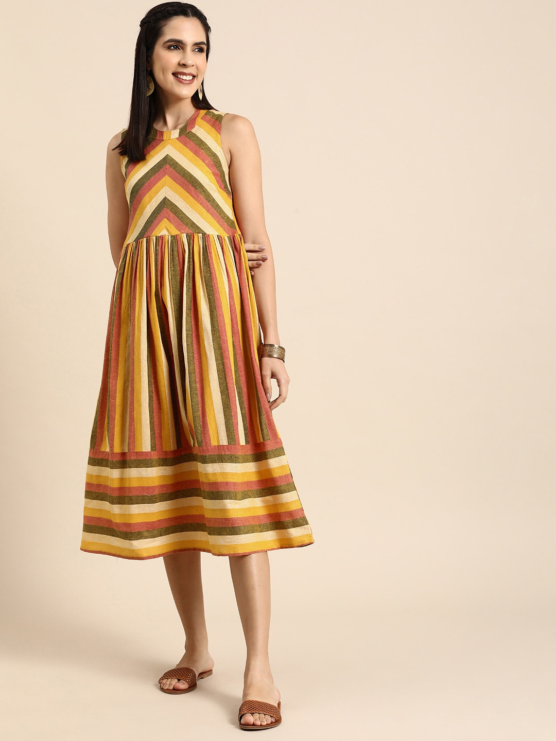 

Anouk Striped Sleeveless A-Line Midi Dress, Multi