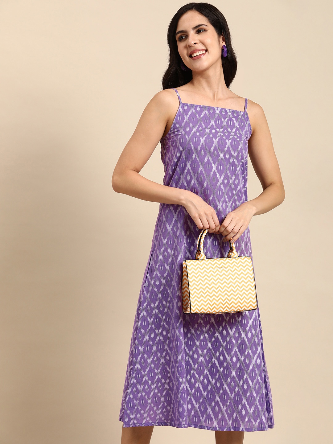 

Anouk Geometric Printed Pure Cotton A-Line Midi Dress, Lavender
