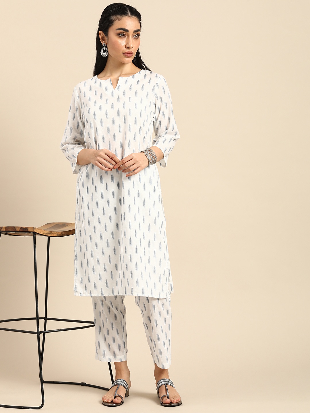 

Anouk Women Printed Regular Pure Cotton Kurta with Trousers, White