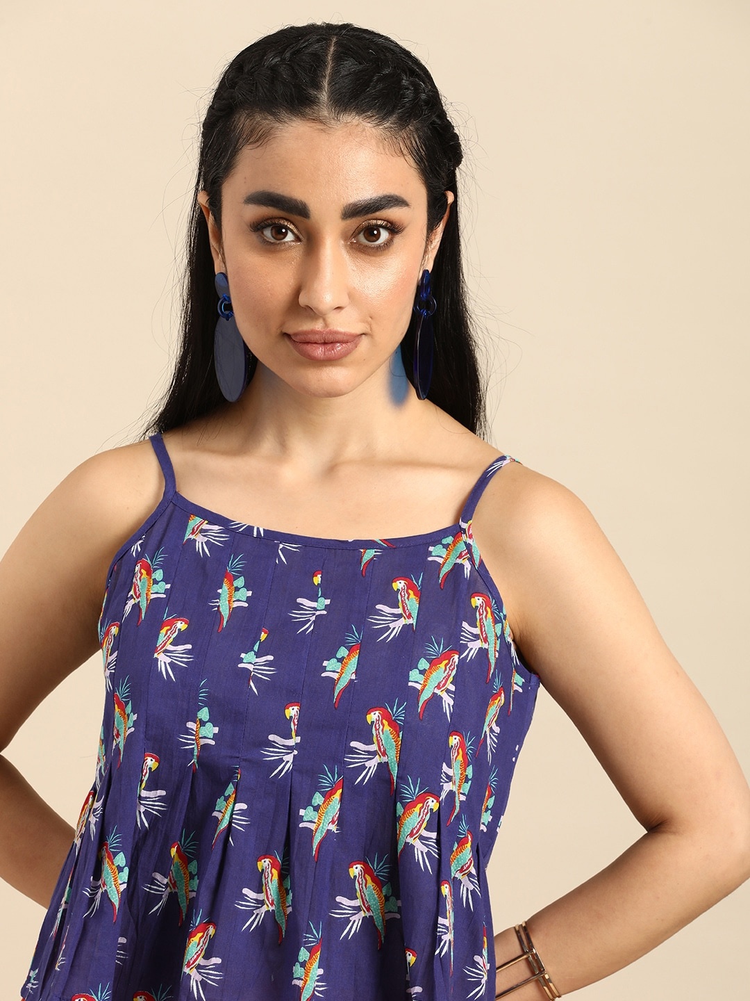 

Anouk Conversational Printed Pure Cotton A-Line Top, Blue