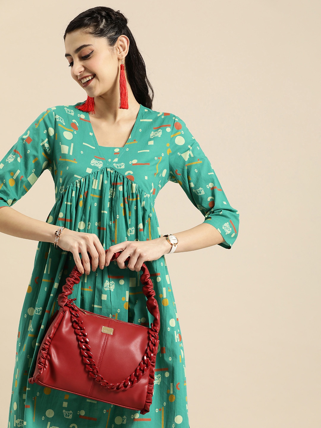 

Anouk Pure Cotton Quirky Printed A-line Kurta, Green