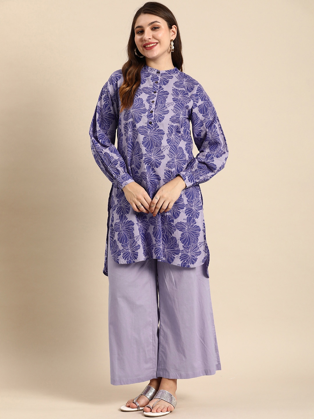 

Anouk Women Floral Printed Pure Cotton Kurta with Trousers, Purple