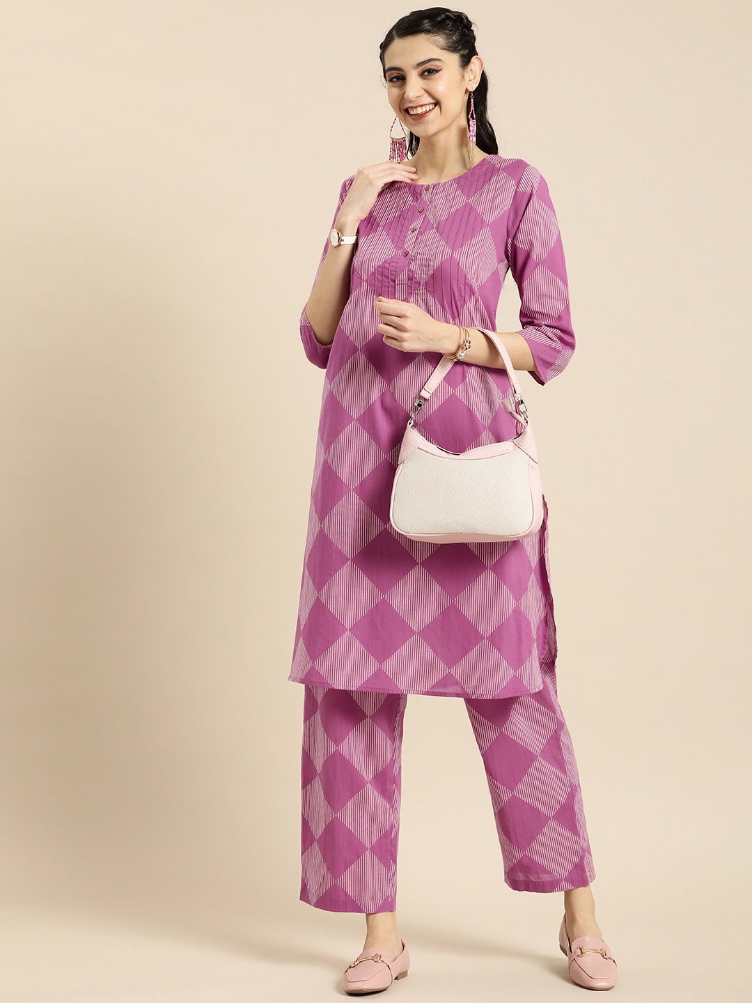 

Anouk Women Printed Regular Pure Cotton Kurta with Trousers, Lavender