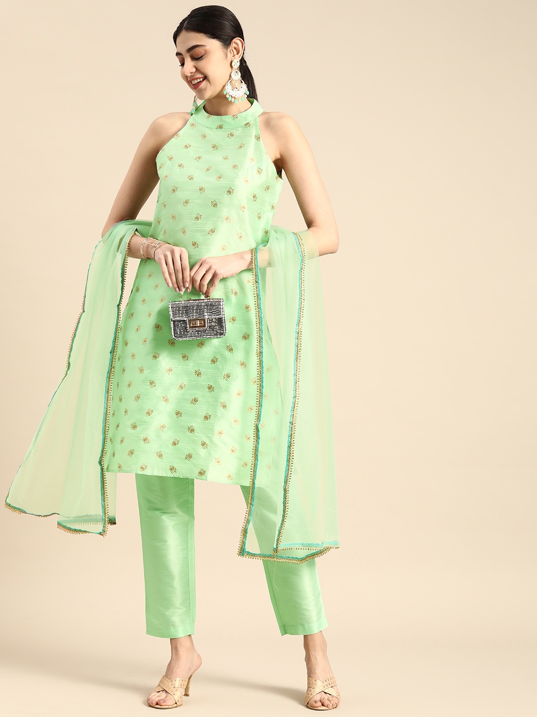 

Anouk Women Ethnic Motifs Printed Kurta with Trousers & Dupatta, Green
