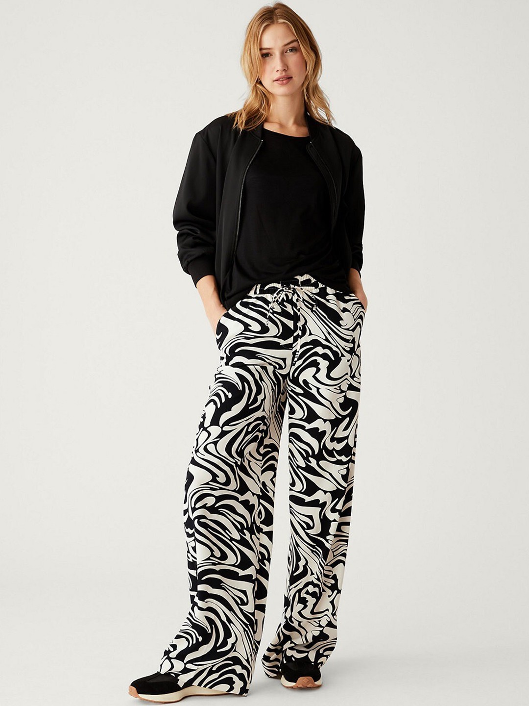 

Marks & Spencer Women Animal Printed Straight Fit High-Rise Trousers, Black