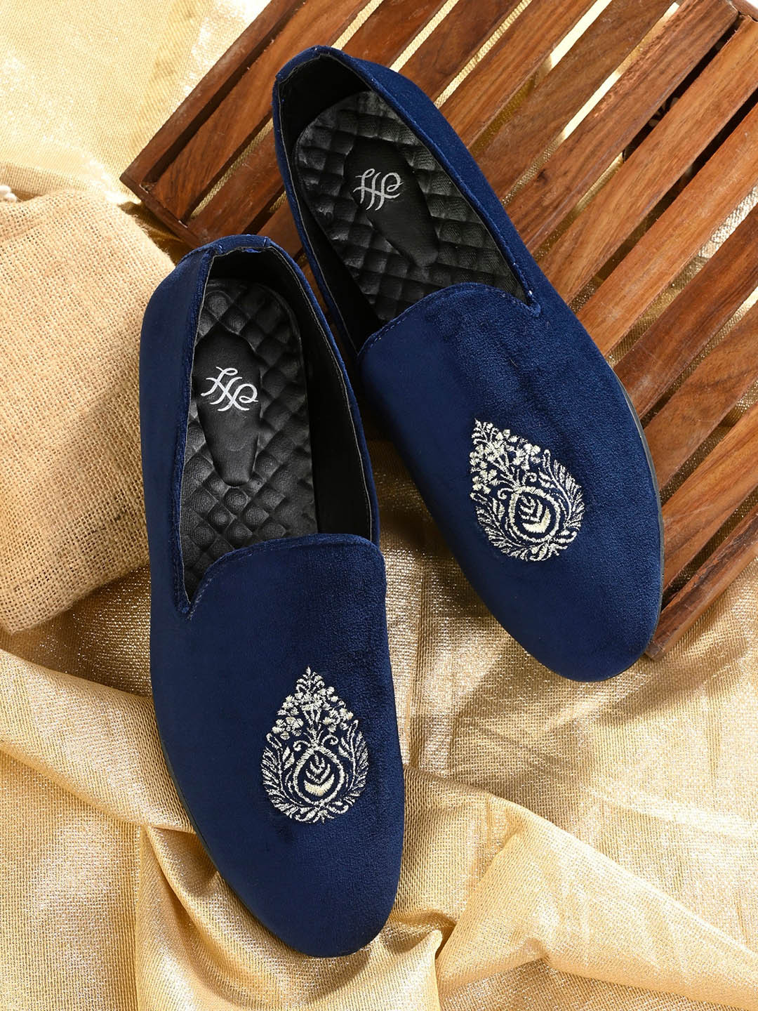 

House of Pataudi Men Woven Design Lightweight Loafers, Blue