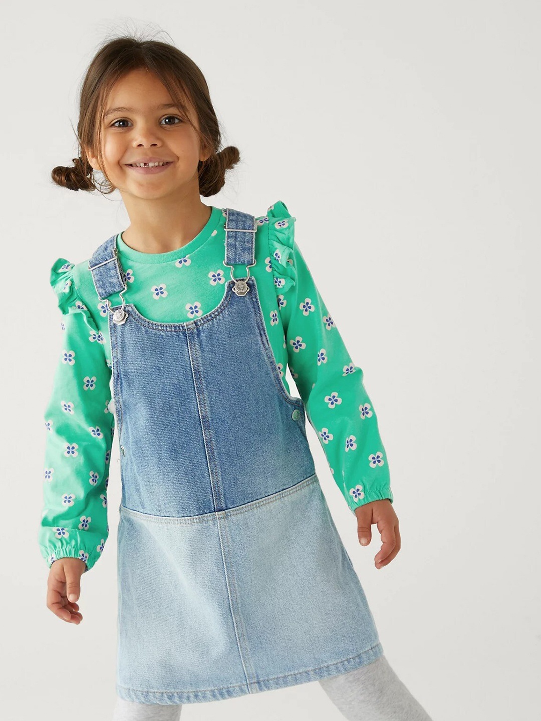 

Marks & Spencer Girls Colourblocked Pure Cotton Pinafore Dress, Blue