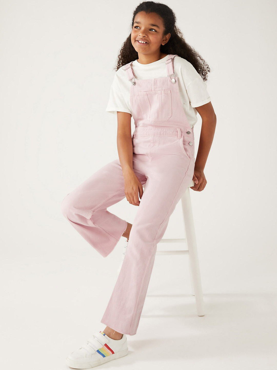 

Marks & Spencer Girls Pure Cotton Wide Leg Dungaree, Pink