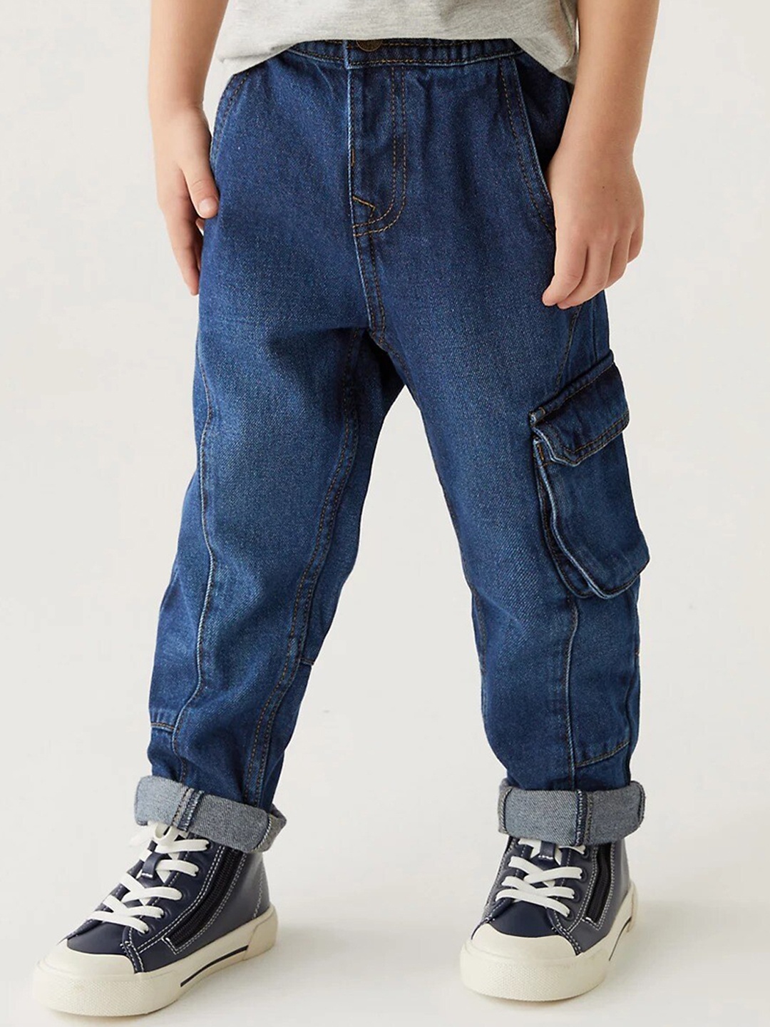 

Marks & Spencer Boys Straight Fit High-Rise Light Fade Pure Cotton Jeans, Navy blue