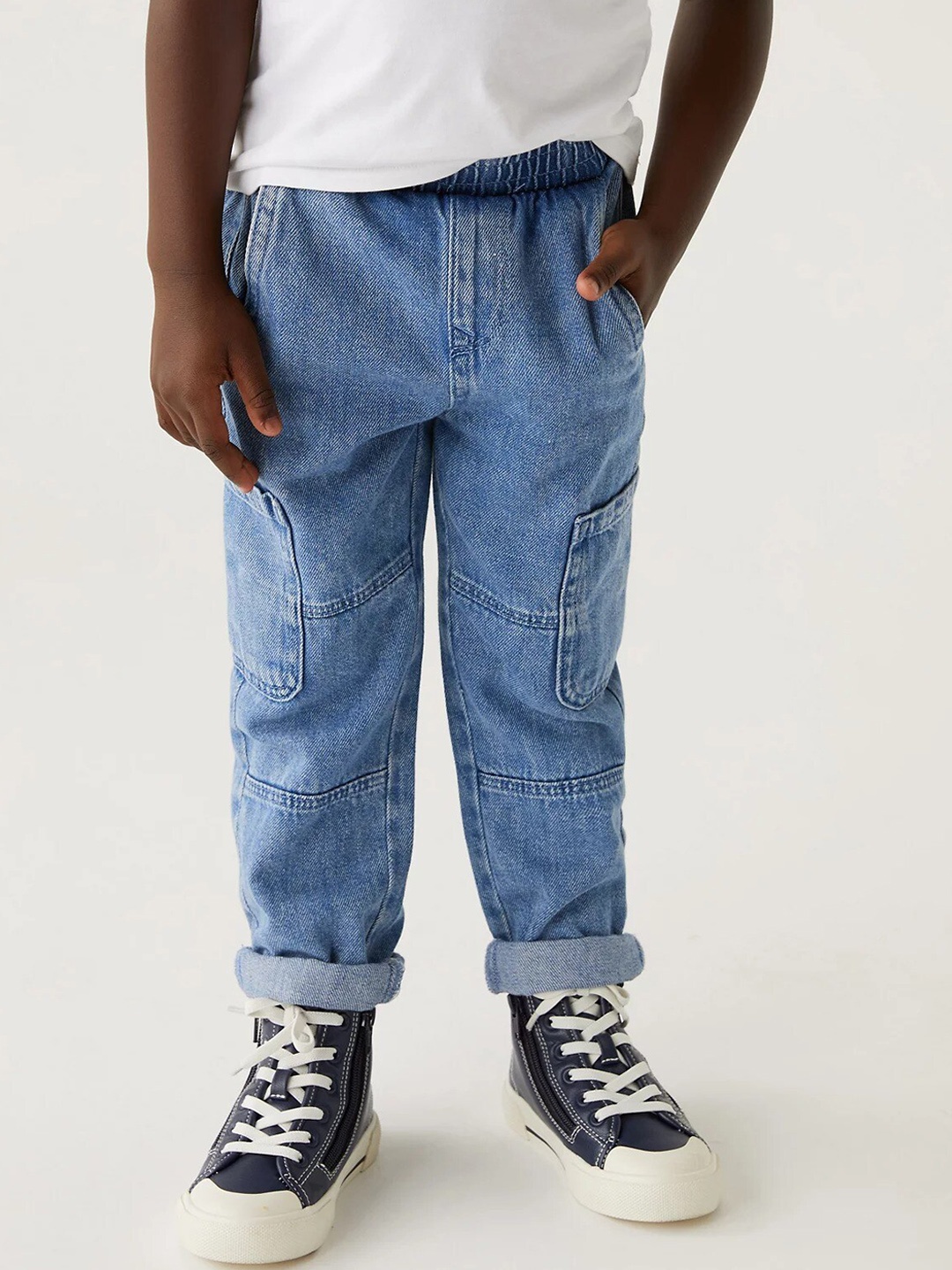 

Marks & Spencer Boys Straight Fit High-Rise Pure Cotton Jeans, Blue