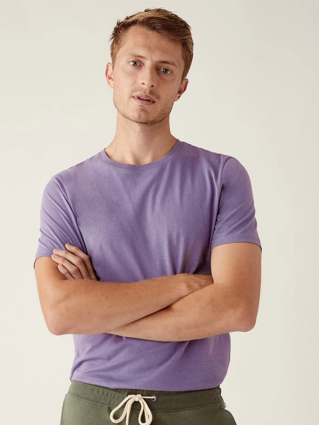 

Marks & Spencer Men Round Neck Regular Cotton T-shirt, Purple