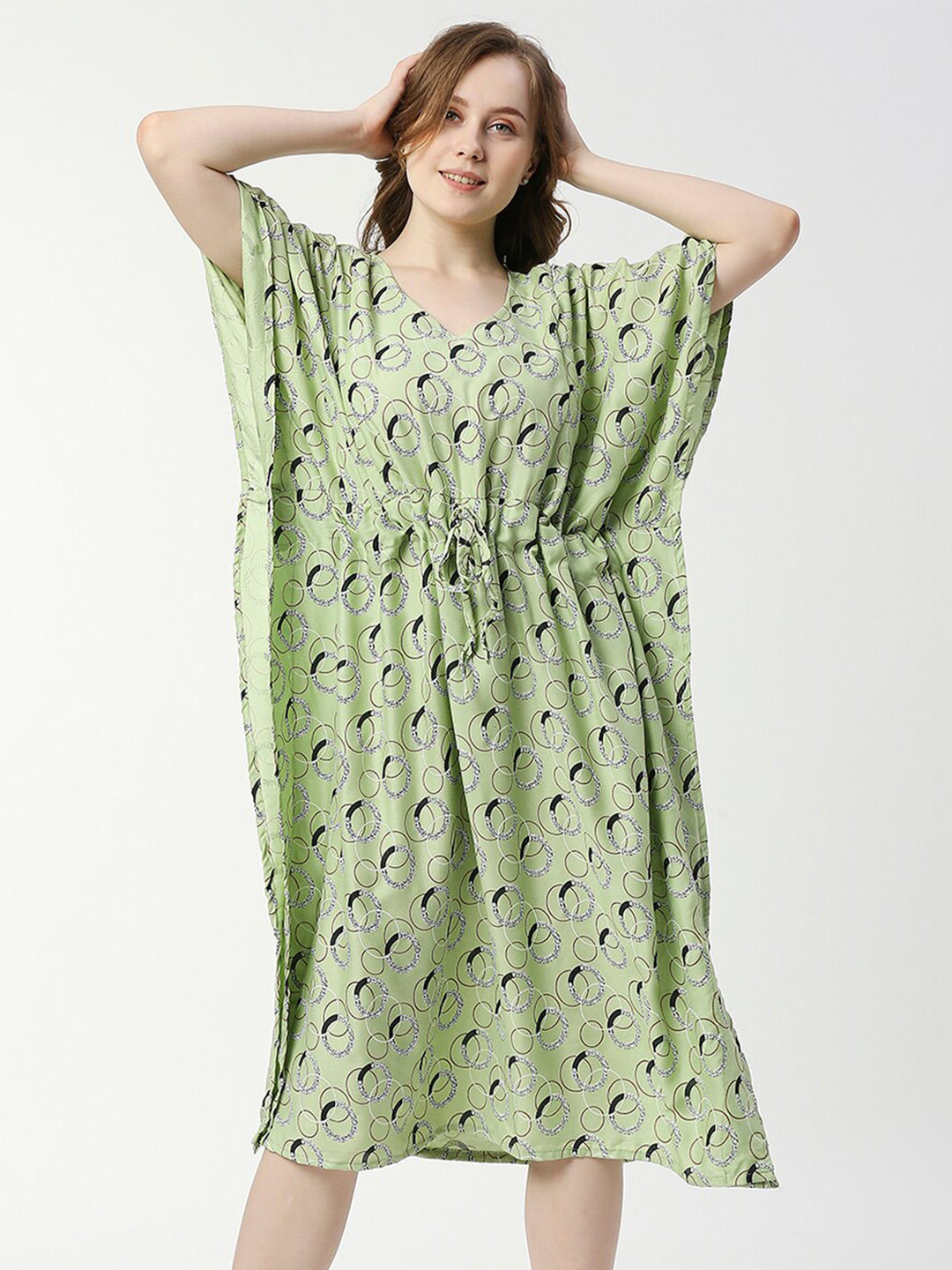 

Pretty Awesome Printed V-Neck Maternity Kaftan Nightdress, Green