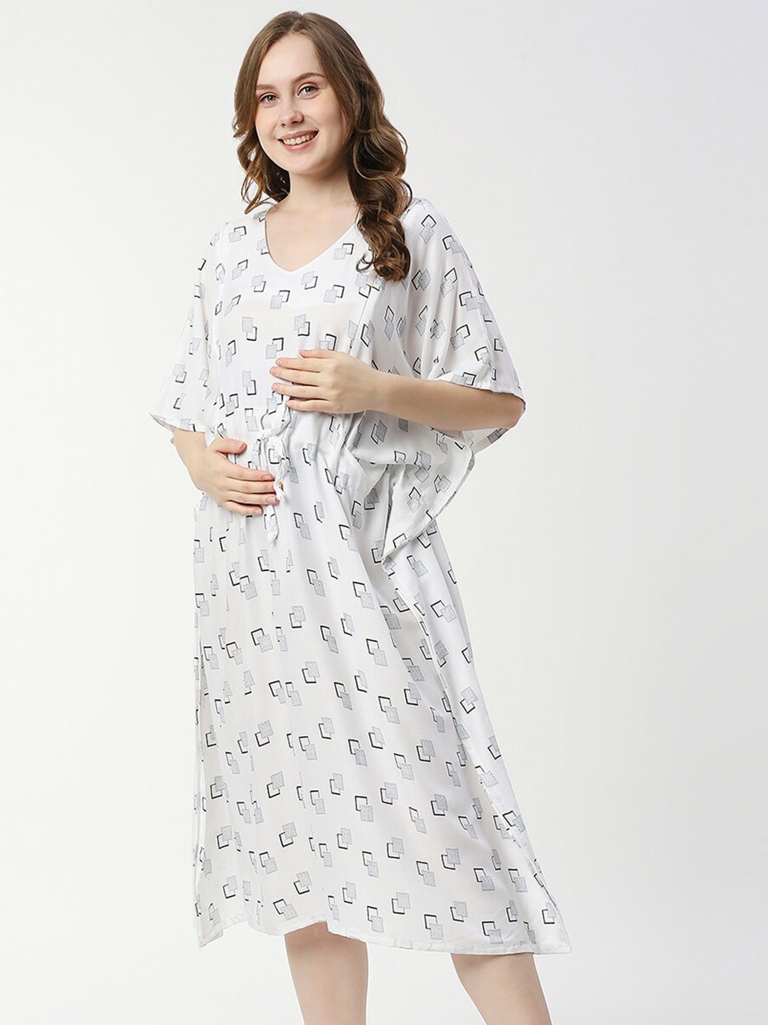 

Pretty Awesome Maternity Printed Nightdress, White