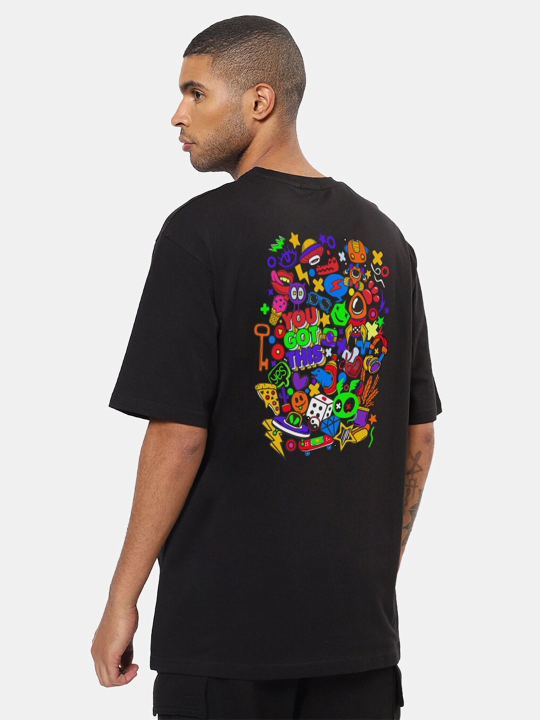 

Mad Over Print Men You Got Thi Printed Oversized Cotton T-shirt, Black